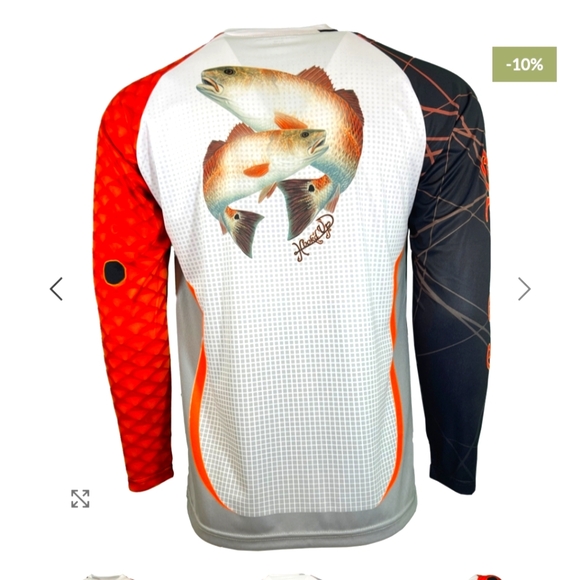 NEW Hook'd Up Outdoor Performance Gear Hooked Redfish Jersey Fishing Shirt Sea L - Picture 2 of 5